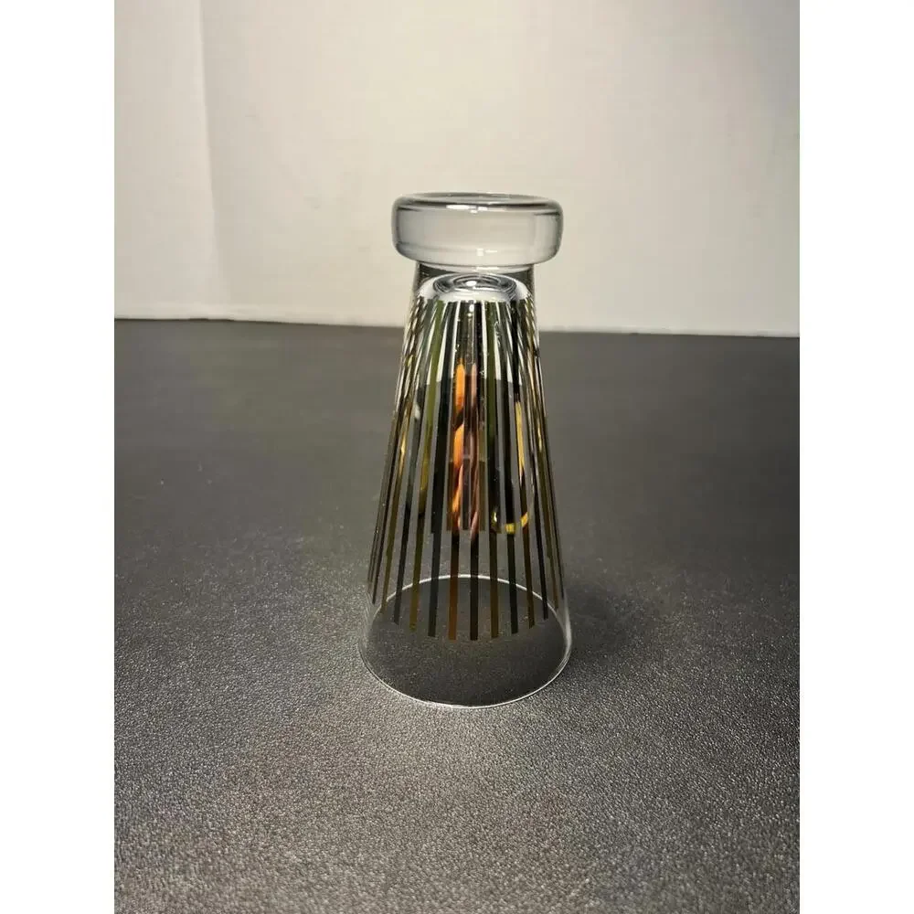 NIB Crate & Barrel 2000s Set Of 4 Gold Stripe Cocktail Glasses 6 Oz, 2.75x2.25”